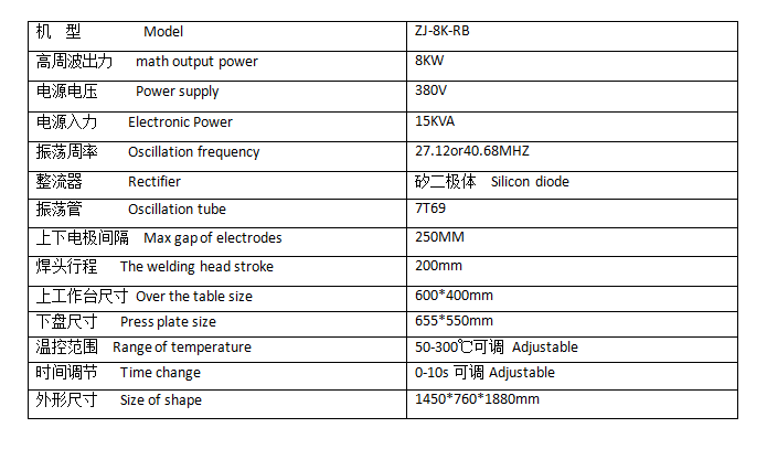 高周波塑料熔接機參數
