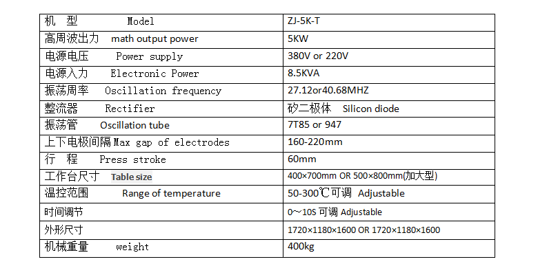 高頻焊接機技術參數